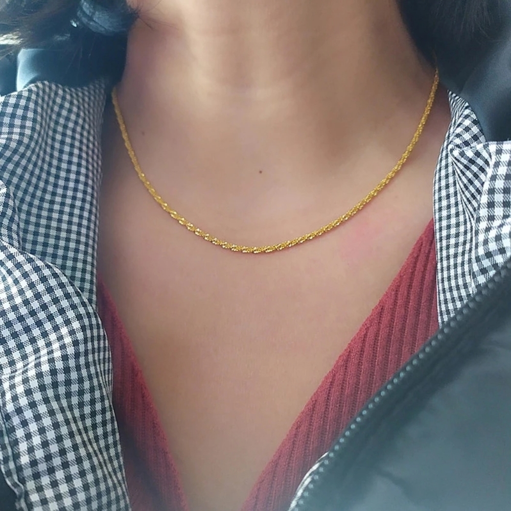 NEW 18k Yellow Gold || 925 Sterling Silver || Hollow Glitter Rope Chain Necklace - Picture 9 of 13